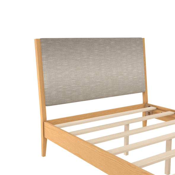 Dacin Wood Bed Frame with Upholstered Headboard - Beige - Queen