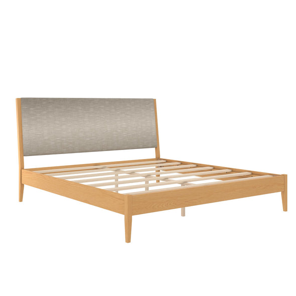 Dacin Wood Bed Frame with Upholstered Headboard - Beige - King