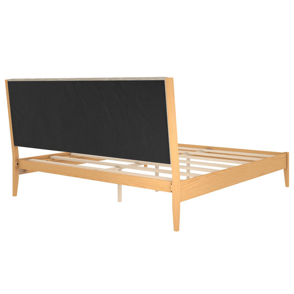 Dacin Wood Bed Frame with Upholstered Headboard - Beige - King
