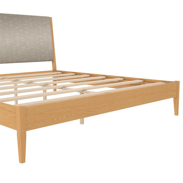 Dacin Wood Bed Frame with Upholstered Headboard - Beige - King