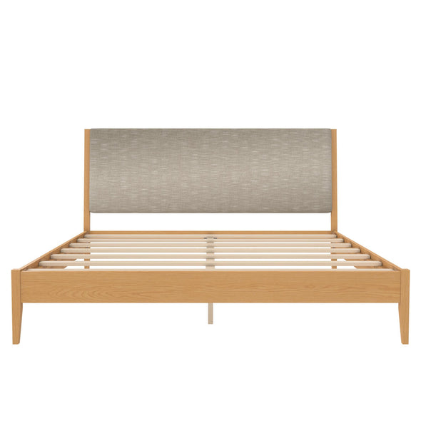 Dacin Wood Bed Frame with Upholstered Headboard - Beige - King