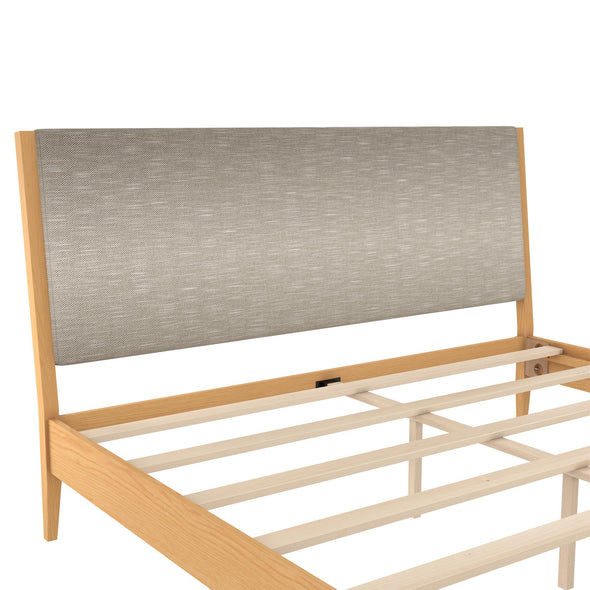 Dacin Wood Bed Frame with Upholstered Headboard - Beige - King