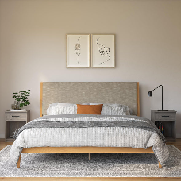 DHP Dacin Wood and Upholstered Platform Bed - Beige - King