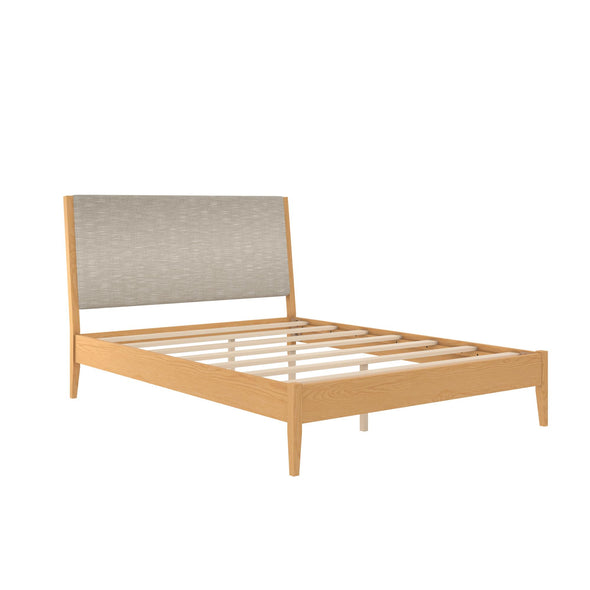 Dacin Wood Bed Frame with Upholstered Headboard - Beige - Full