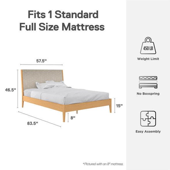 Dacin Wood Bed Frame with Upholstered Headboard - Beige - Full