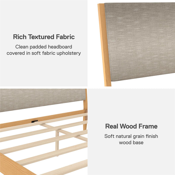 Dacin Wood Bed Frame with Upholstered Headboard - Beige - King