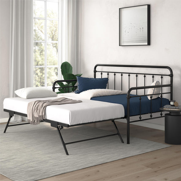 Locky Metal Daybed with Pop Up Trundle Bed - Black - Twin