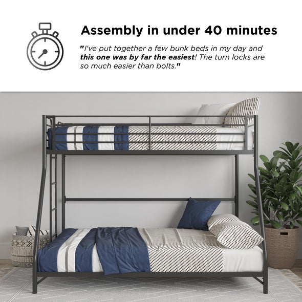 BrEZ Build Daven Easy Assembly Bunk Bed - Black - Twin-Over-Full