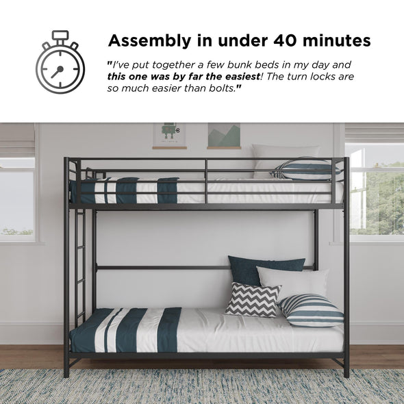 BrEZ Build Daven Easy Assembly Bunk Bed - Black - Twin-Over-Twin