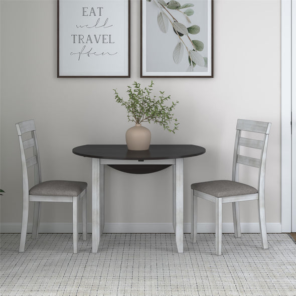 Jersey 3-Piece Drop Leaf Wood Dining Set with Round Table and 2 Chairs - Oyster