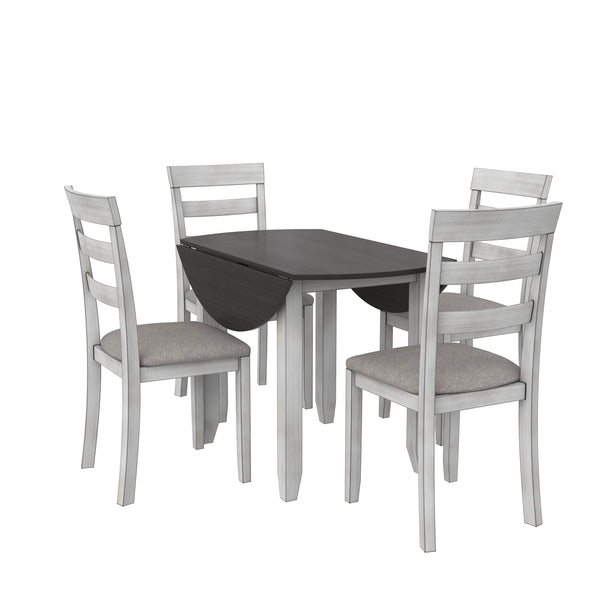 Jersey 3-Piece Drop Leaf Wood Dining Set with Round Table and 2 Chairs - Oyster