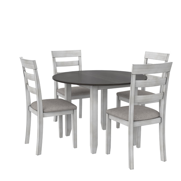 Jersey 3-Piece Drop Leaf Wood Dining Set with Round Table and 2 Chairs - Oyster