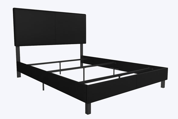Janford Bed Frame with Adjustable Headboard - Black Faux Leather - Full