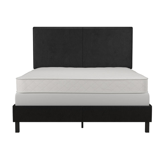 Janford Bed Frame with Adjustable Headboard - Black Faux Leather - Queen