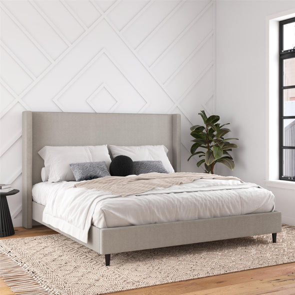 Eveline Upholstered Wingback Bed - Textured Gray Canvas - King