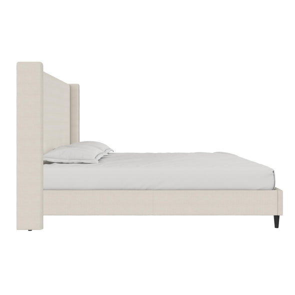 Eveline Upholstered Wingback Bed - Textured Ivory Canvas - King
