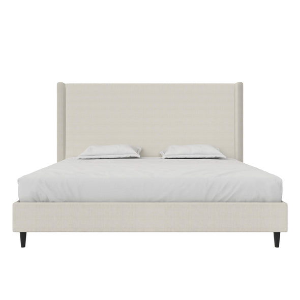 Eveline Upholstered Wingback Bed - Textured Ivory Canvas - King