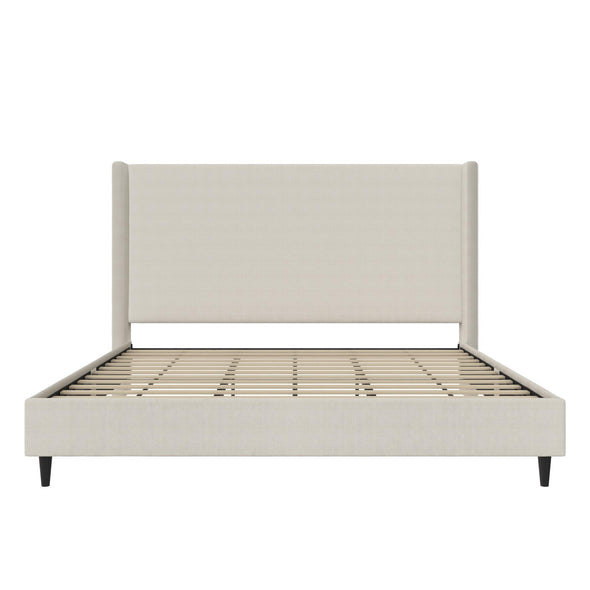 Eveline Upholstered Wingback Bed - Textured Ivory Canvas - King