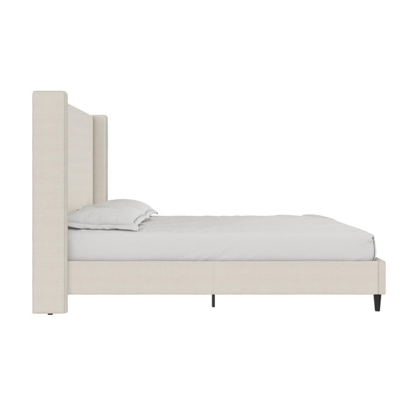 Eveline Upholstered Wingback Bed - Textured Ivory Canvas - Queen