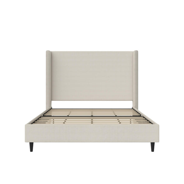 Eveline Upholstered Wingback Bed - Textured Ivory Canvas - Queen