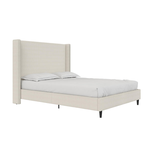 DHP Eveline Upholstered Wingback Bed, Queen, Textured Ivory Canvas - Ivory - Queen