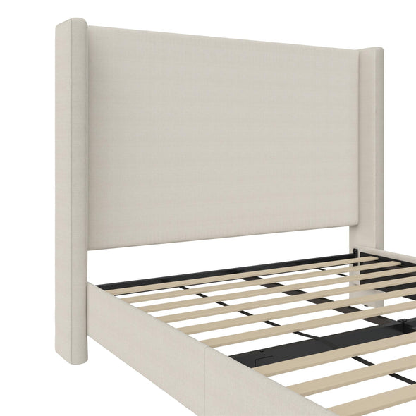 Eveline Upholstered Wingback Bed - Textured Ivory Canvas - Queen