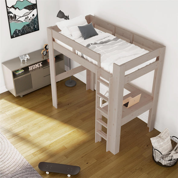 Jaymee Kids Wood Loft Bed with Desk - Sandy Pine - Twin