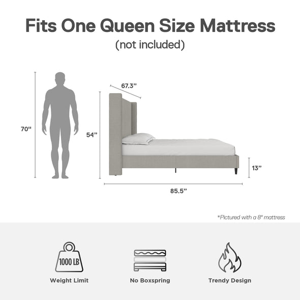 Eveline Upholstered Wingback Bed - Textured Gray Canvas - Queen