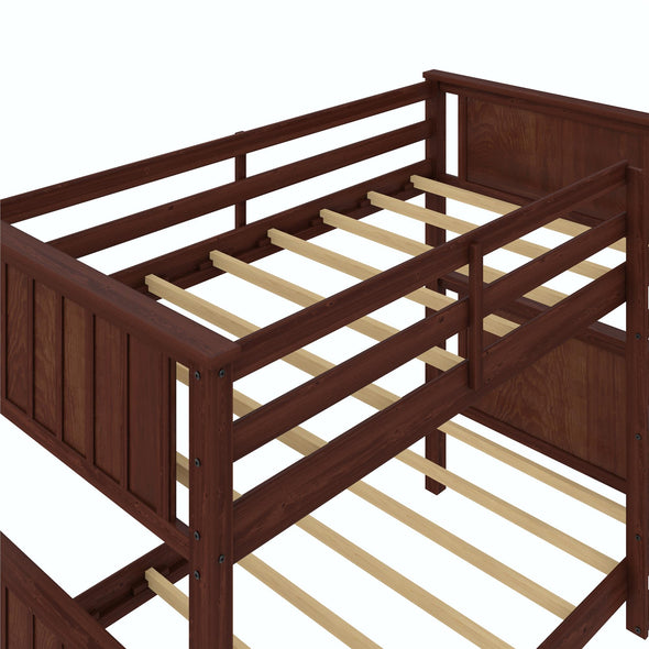 Bailen Kid's Wooden Bunk Bed - Deep Walnut - Twin-Over-Twin