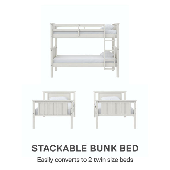 Bailen Kid's Convertible Wood Bunk Bed - White - Twin-Over-Twin