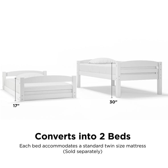 Sierra Low Wood Bunk Bed  - White - Twin-Over-Twin