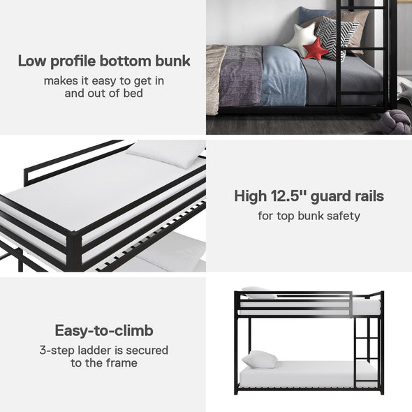 Miles Metal Bunk Bed - Black - Twin-Over-Twin