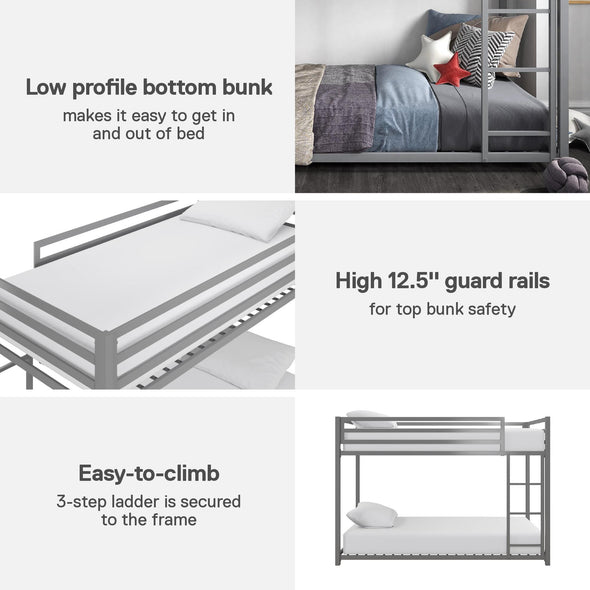 Miles Metal Bunk Bed - Silver - Twin-Over-Twin