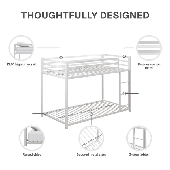 Miles Metal Bunk Bed - White - Twin-Over-Twin
