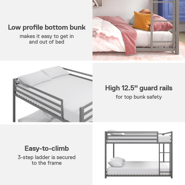 Miles Metal Bunk Bed - Silver - Full-Over-Full