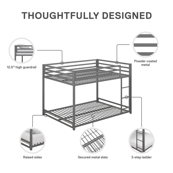 Miles Metal Bunk Bed - Silver - Full-Over-Full