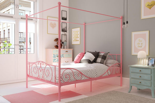 Canopy Metal Bed Frame - Pink - Full