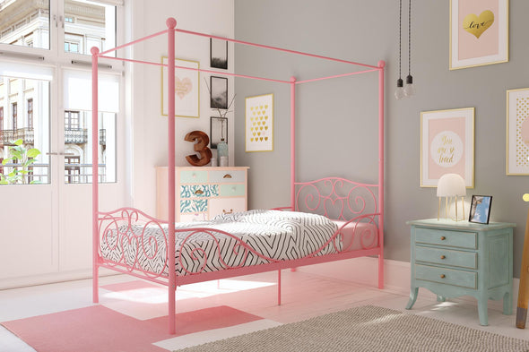 Canopy Metal Bed Frame - Pink - Twin