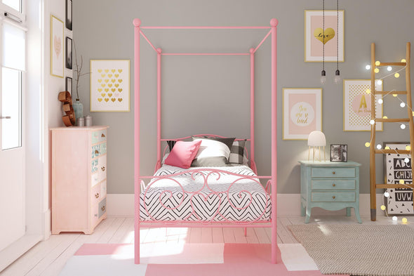 Canopy Metal Bed Frame - Pink - Twin