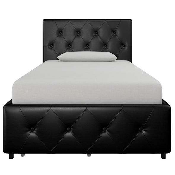 Dakota Platform Bed Frame with Storage Drawers - Black Faux Leather - Twin