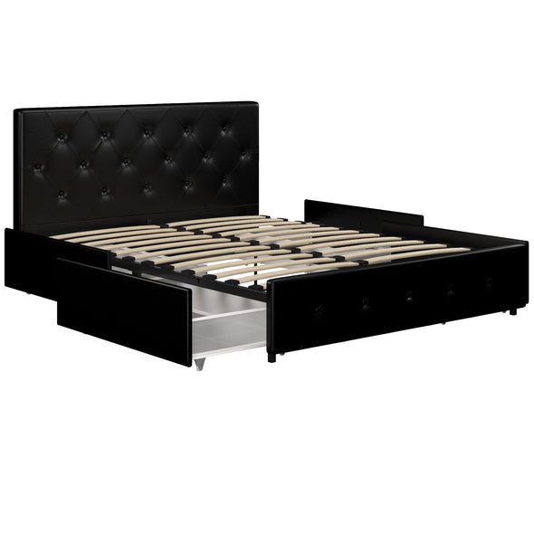 Dakota Platform Bed Frame with Storage Drawers - Black Faux Leather - Full