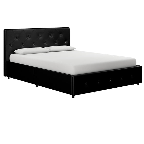 Dakota Platform Bed Frame with Storage Drawers - Black Faux Leather - Full