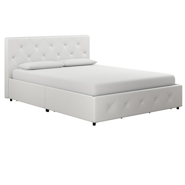 Dakota Platform Bed Frame with Storage Drawers - White Faux leather - Full