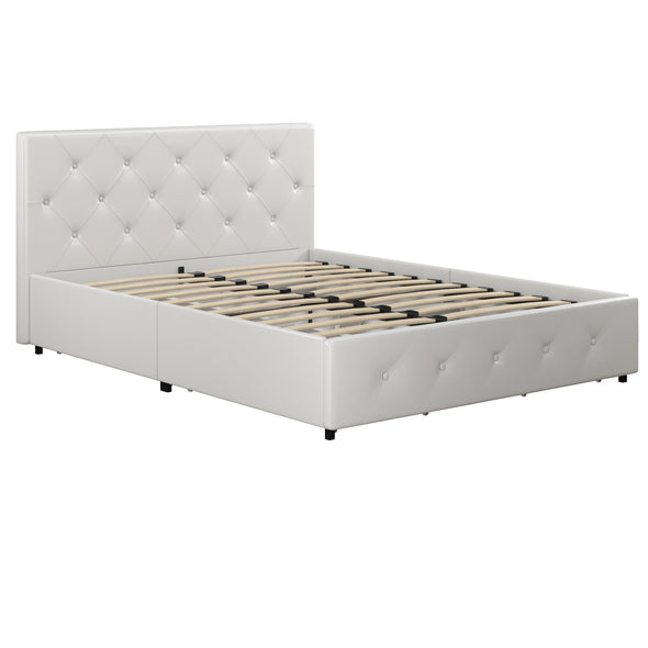Dakota Platform Bed Frame with Storage Drawers - White Faux leather - Full