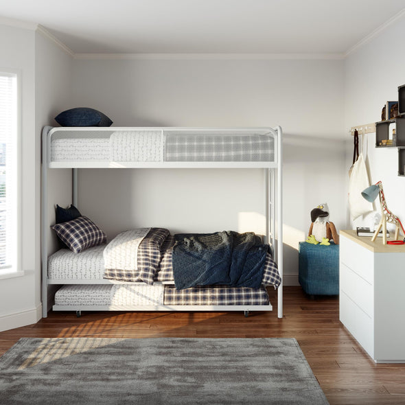 Isaiah Metal Bunk Bed with Trundle - White - Twin-Over-Twin