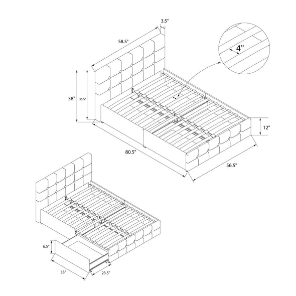 Rose Platform Bed Frame with Storage Drawers - Blue Linen - Full