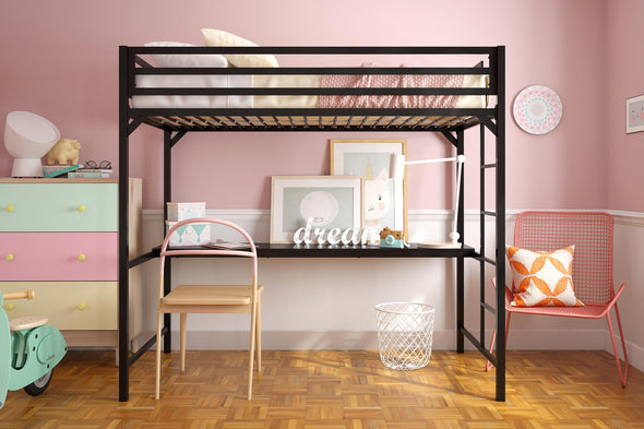 Miles Metal Loft Bed with Desk - Black - Twin