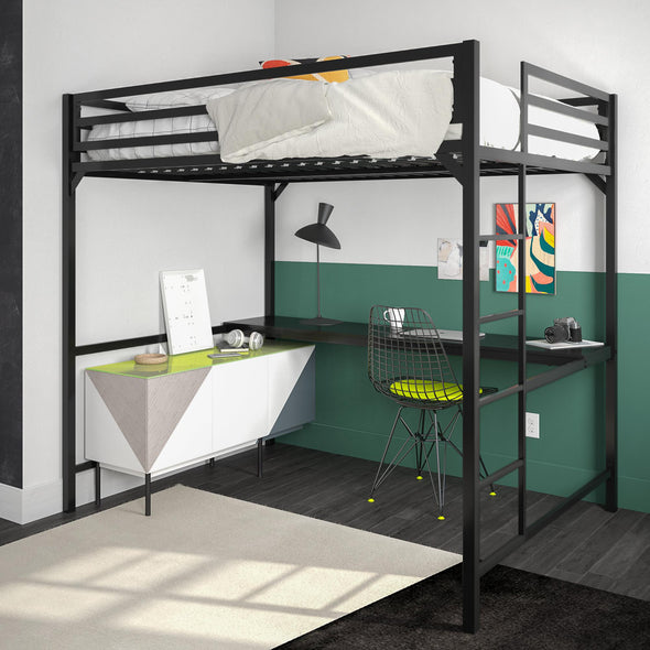 Miles Metal Loft Bed with Desk - Black - Full