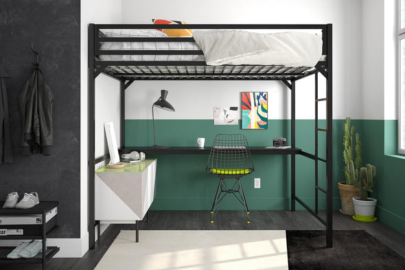 Miles Metal Loft Bed with Desk - Black - Full