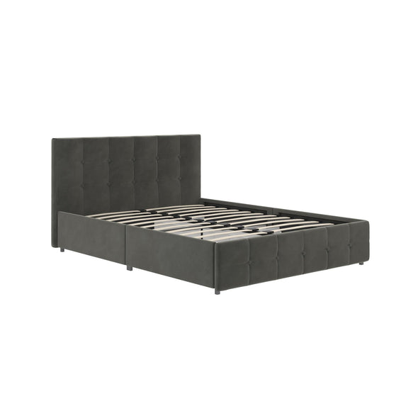 Rose Platform Bed Frame with Storage Drawers - Grey Velvet - Full